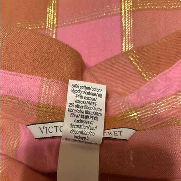 Victoria Secret  Small Petite Stylish Pink and Brown Plaid Button-Up Night Shirt - Picture 9 of 10